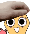 a cartoon character is wearing a hat and smiling with a hand on its head .