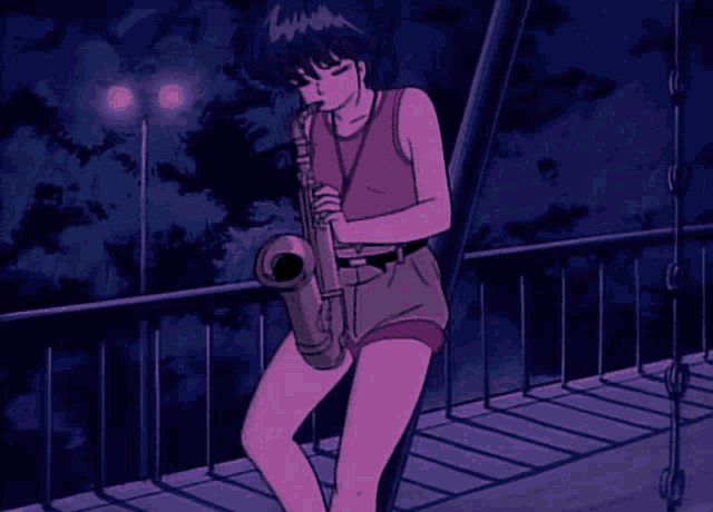 anime girl Playing the sax instrument , digital Art, | Stable Diffusion