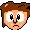 a pixel art drawing of a boy 's face with a serious expression .