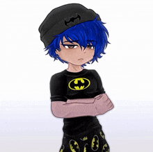a drawing of a person wearing a batman t-shirt