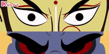 a close up of a cartoon character 's face with the words kulfy written on the bottom