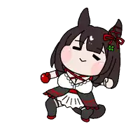 a cartoon drawing of a girl with horns and a red bow on her head