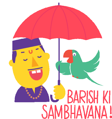 Jyotish Saying Barish Ki Sambhavana Sticker - Jyotish Jaanta Hai Parrot Red Umbrella Stickers