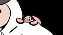 a close up of a cartoon character 's face and ear