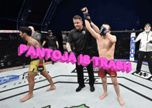 two men in a boxing ring with the words pantoja is trash