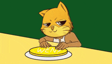 a cat is pressing a button that says wen