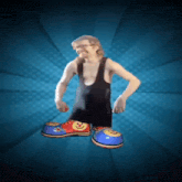 a man is wearing a pair of clown shoes