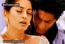 a close up of a man and a woman with the words kkks tumblr at the bottom of the image