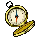 a cartoon drawing of a pocket compass with its lid open .