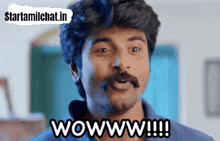 a man with a mustache is saying wowwww
