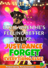 a poster that says ozzie when he 's feeling better be like just dance forget everything else powered by petjuvenate r