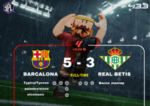 a soccer game between barcelona and real betis has a score of 5 to 3