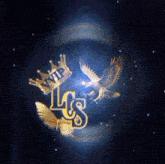 a logo for lcs with a crown and two birds
