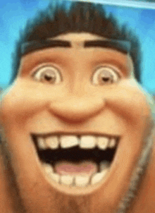 a close up of a cartoon character 's face with a big smile on his face .