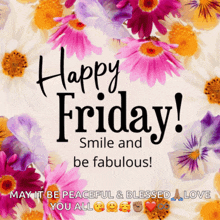 a happy friday message with flowers on the background