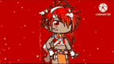 a cartoon character with red hair and a red background .
