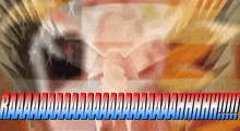 a close up of a person 's face with a flag in the background and the words ' aaah ' written in red