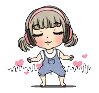 a girl wearing headphones and overalls is dancing