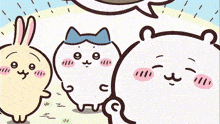 a cartoon drawing of a rabbit a cat and a bear standing next to each other