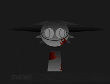 a cartoon character with blood coming out of it 's mouth and the word meow on the bottom