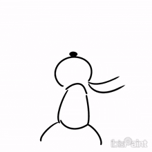 a black and white drawing of a stick figure with long hair .