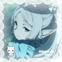 a drawing of a girl with white hair and a white cat with the words frien de ale on the bottom