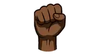 a cartoon drawing of a black fist with a white background