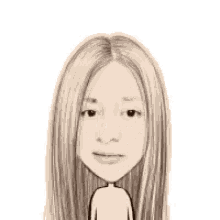 a cartoon girl with long hair is making a peace sign with her hands .