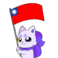a cartoon drawing of a cat holding a flag with the letter b on it