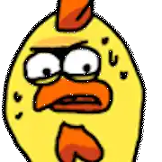 a yellow and orange cartoon chicken with a scared face