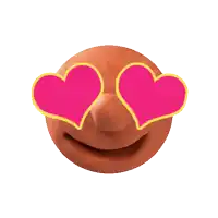 a face with two pink hearts in its eyes