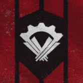 a black and white logo with a gear on it