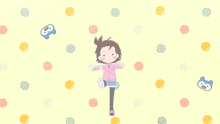 a cartoon drawing of three girls wearing pink jackets with the letter a on them