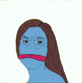 a cartoon of a woman with a blue face and a pink tongue .