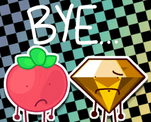 a picture of a diamond and an apple with the words bye written above them