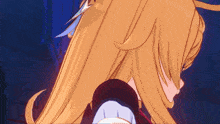 a close up of a girl 's face with long blonde hair