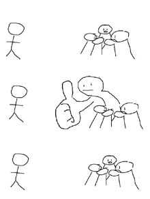 a drawing of stick figures giving a thumbs up sign
