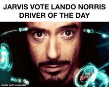 a meme that says jarvis vote lando norris driver of the day made with mematic
