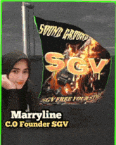 marryline c.o founder sgv is standing in front of a flag