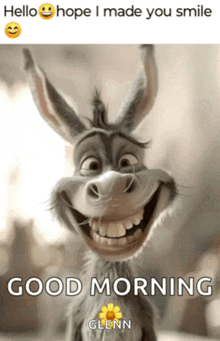 a picture of a donkey with a good morning message