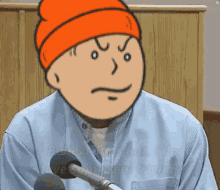 a cartoon of a man wearing an orange hat