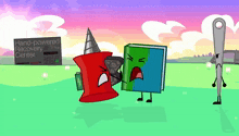 a hand-powered recovery center sign is in the background of a cartoon scene