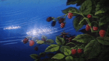 a painting of a plant with berries and leaves