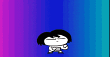 a cartoon hand is making a fist with a blue and green background