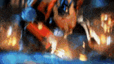 a blurry picture of a person 's face with a blue background