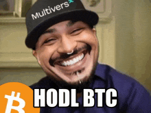 a man wearing a hat that says multivers is smiling