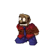 a cartoon of a man tied up with a chain