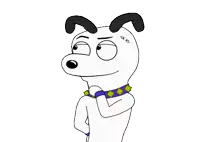 a cartoon dog with a tattoo on his forehead has a collar with spikes on it