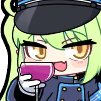 a girl with green hair is holding a glass of pink liquid