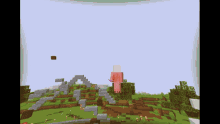 a person in a pink outfit is standing on a hill in a minecraft world